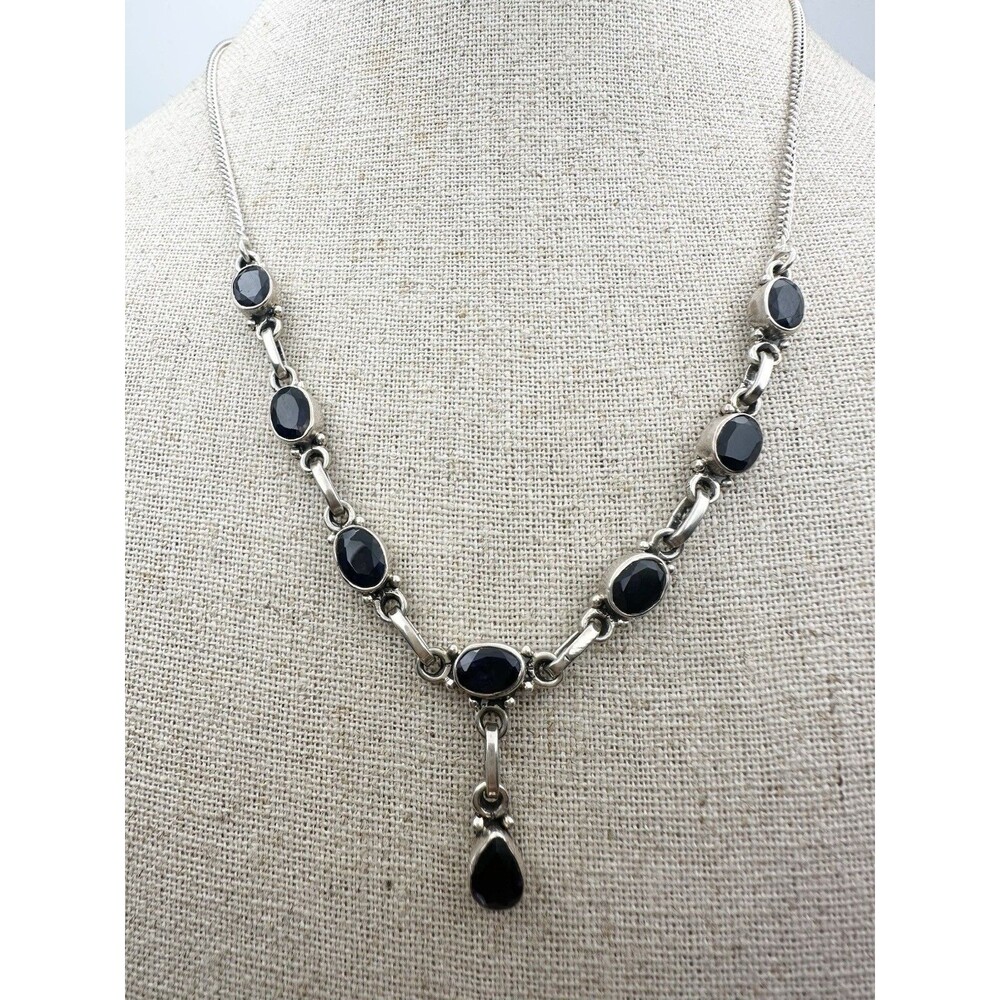 925 Sterling Silver Natural Iolite Y Drop Necklace 17.5”
